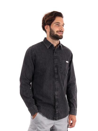 CAMICIA DENIM CASUAL CLASSIC CALVIN KLEIN JEANS DA UOMO NERO