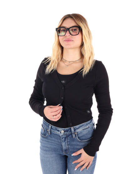 CARDIGAN A COSTINE CROP CALVIN KLEIN JEANS DA DONNA NERO