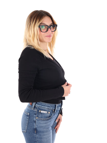 CARDIGAN A COSTINE CROP CALVIN KLEIN JEANS DA DONNA NERO