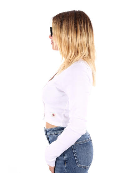CARDIGAN A COSTINE CROP CALVIN KLEIN JEANS DA DONNA BIANCO