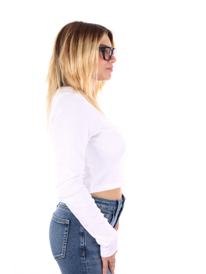 CARDIGAN A COSTINE CROP CALVIN KLEIN JEANS DA DONNA BIANCO