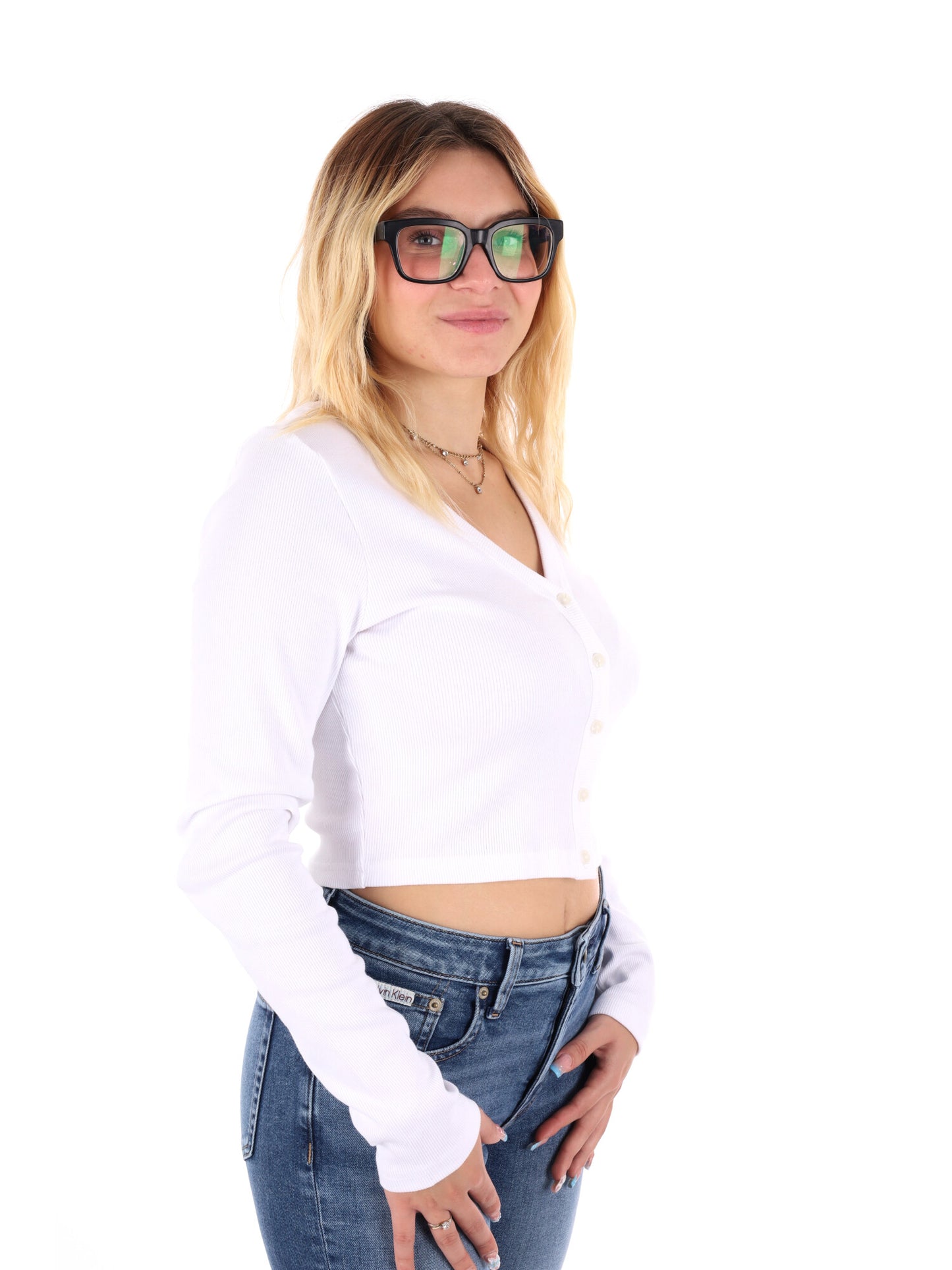 CARDIGAN A COSTINE CROP CALVIN KLEIN JEANS DA DONNA BIANCO