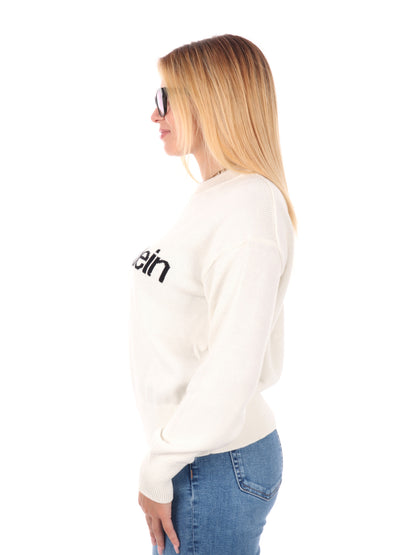 PULLOVER GIROCOLLO CON LOGO CALVIN KLEIN DA DONNA PANNA