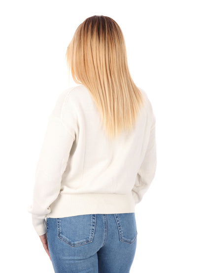 PULLOVER GIROCOLLO CON LOGO CALVIN KLEIN DA DONNA PANNA