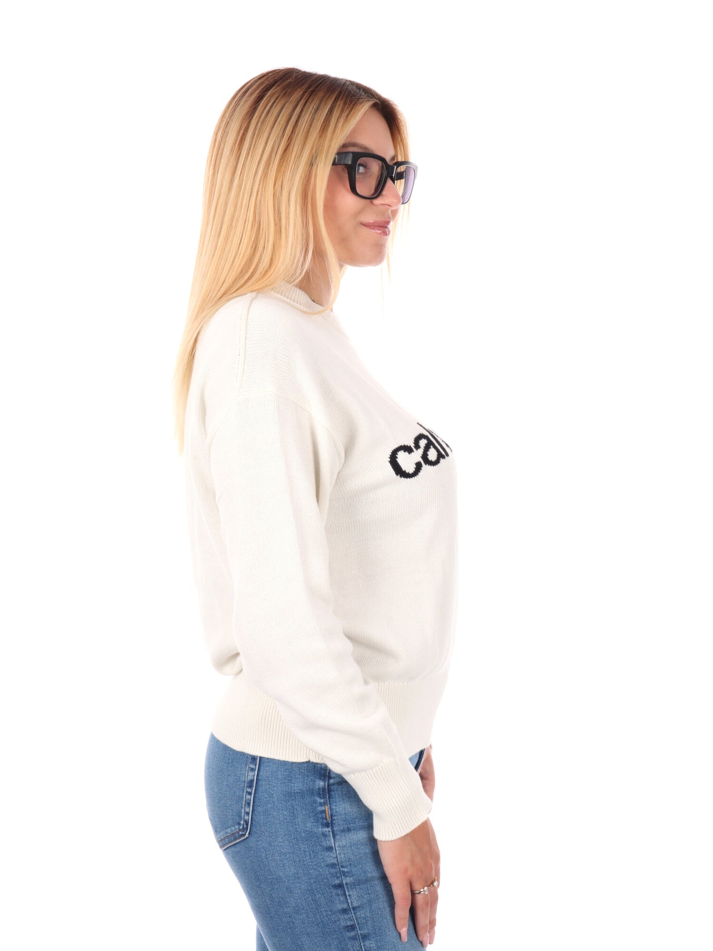 PULLOVER GIROCOLLO CON LOGO CALVIN KLEIN DA DONNA PANNA