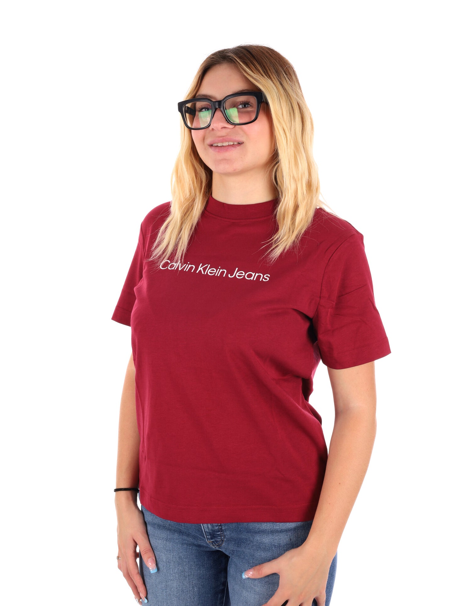 T-SHIRT LOGO CALVIN KLEIN JEANS DA DONNA BORDEAUX