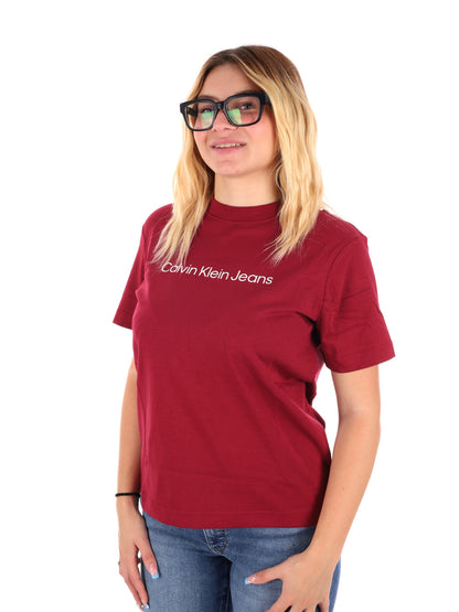 T-SHIRT LOGO CALVIN KLEIN JEANS DA DONNA BORDEAUX