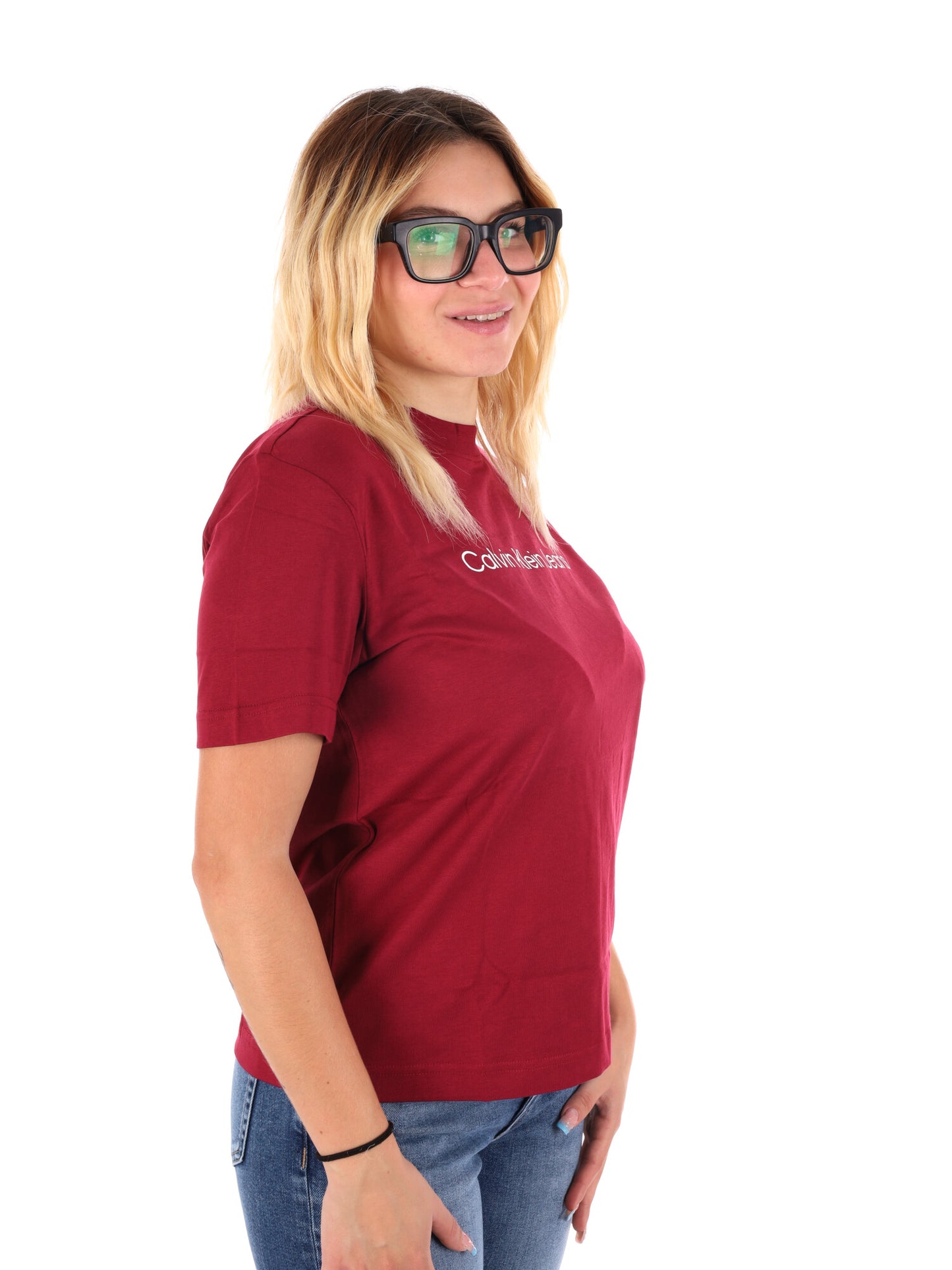 T-SHIRT LOGO CALVIN KLEIN JEANS DA DONNA BORDEAUX