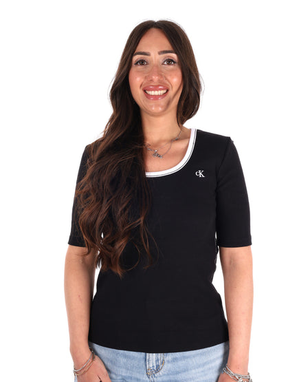 Calvin Klein 2x2 Baby Rib, t-shirt donna in nero