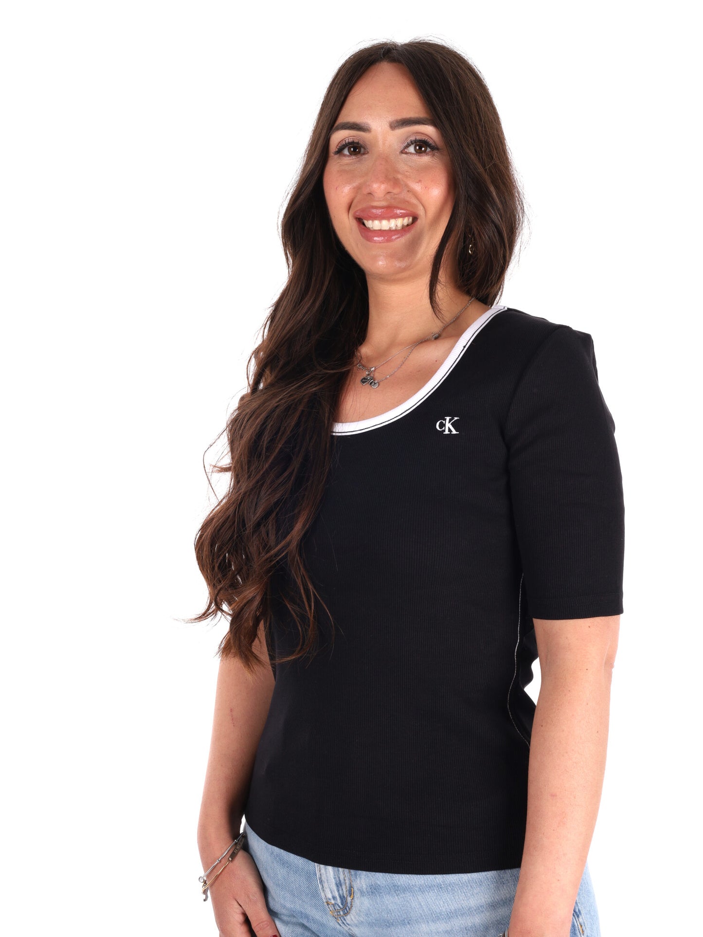 Calvin Klein 2x2 Baby Rib, t-shirt donna in nero