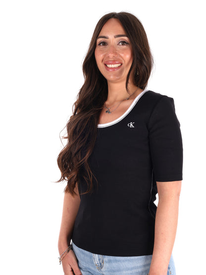 Calvin Klein 2x2 Baby Rib, t-shirt donna in nero