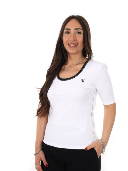 T-shirt donna Calvin Klein in cotone bianca con scollo a giro