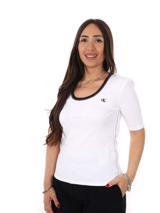 T-shirt unisex Calvin Klein in cotone bianca con scollo a giro