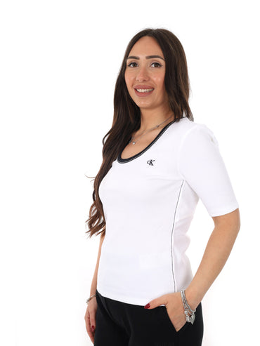 T-shirt unisex Calvin Klein in cotone bianca con scollo a giro