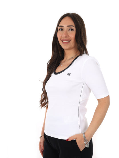 T-shirt donna Calvin Klein in cotone bianca con scollo a giro