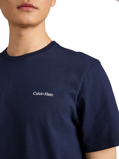 Calvin Klein Micro Logo, t-shirt blu da uomo con girocollo