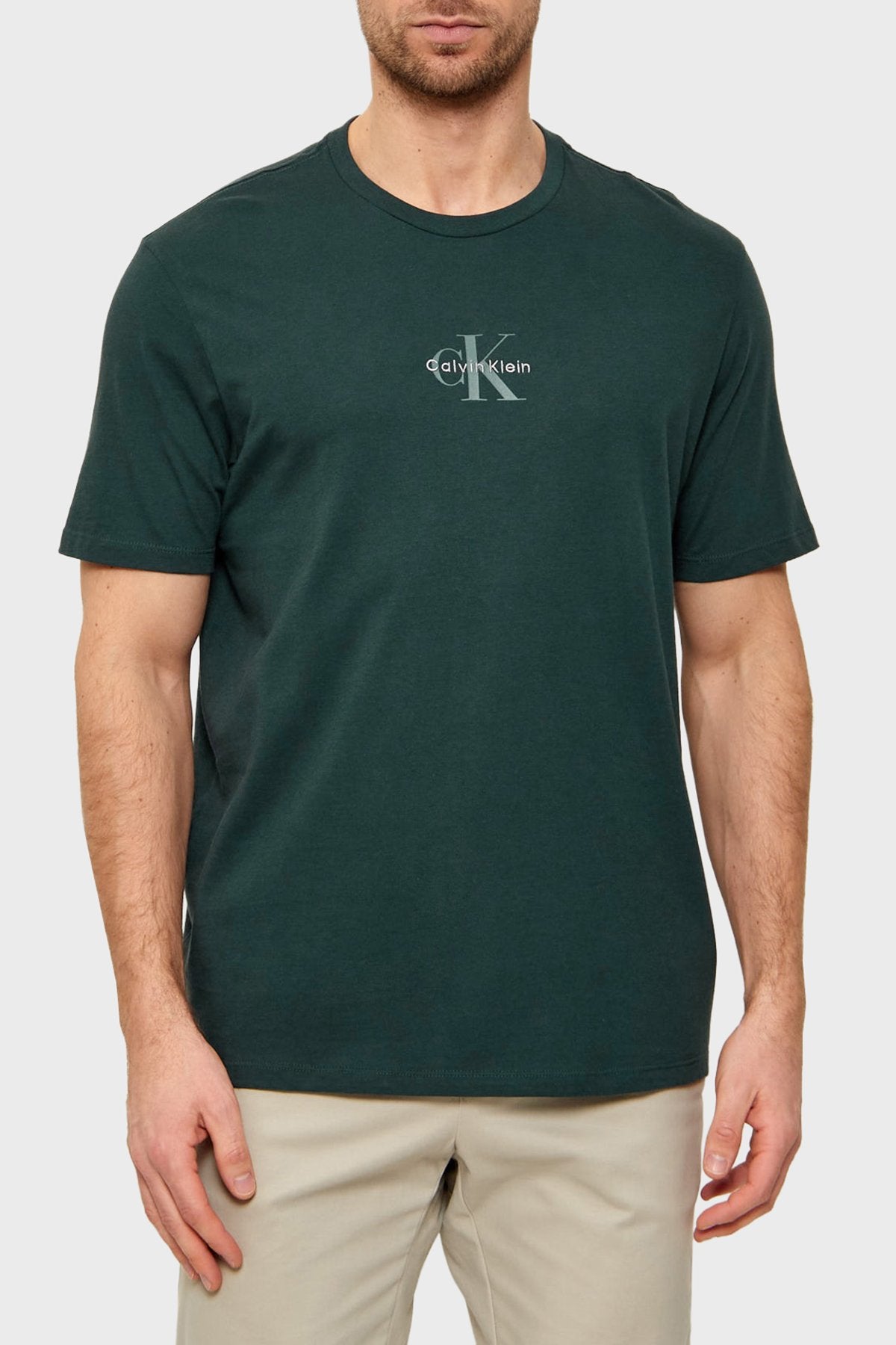 T-shirt verde da uomo Calvin Klein in cotone con logo iconico