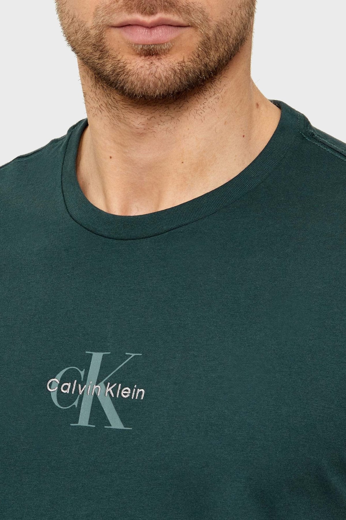 T-shirt verde da uomo Calvin Klein in cotone con logo iconico