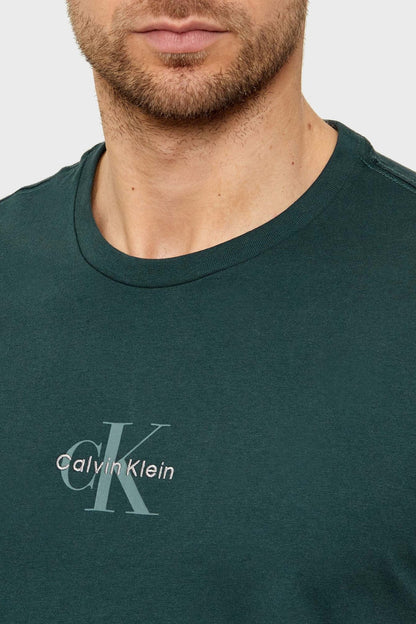 T-shirt verde da uomo Calvin Klein in cotone con logo iconico