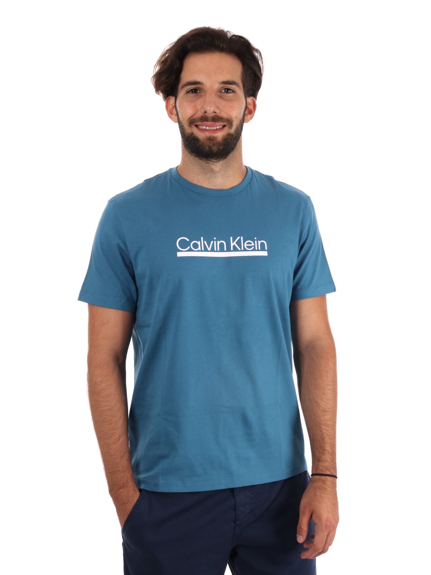 T-SHIRT CON LOGO CALVIN KLEIN JEANS UOMO PETROLIO