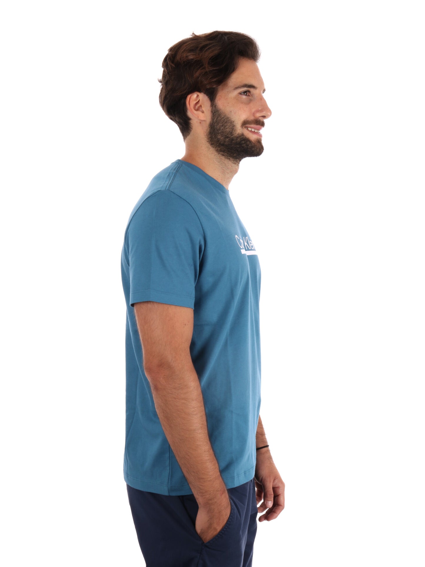 T-SHIRT CON LOGO CALVIN KLEIN JEANS UOMO PETROLIO
