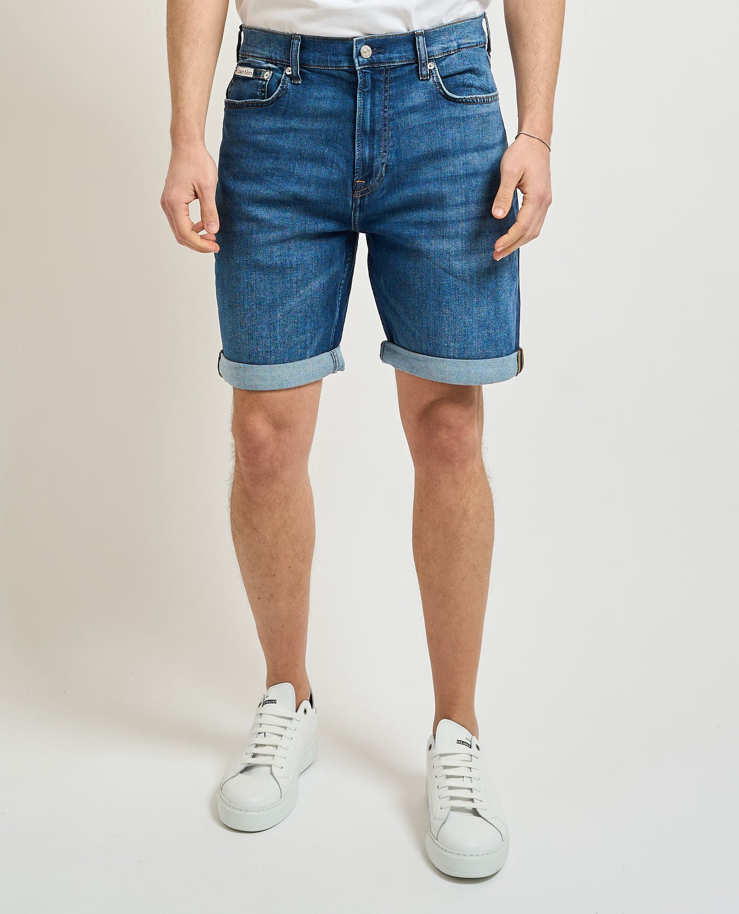 Bermuda in denim Calvin Klein Slim Hampton da uomo in cotone