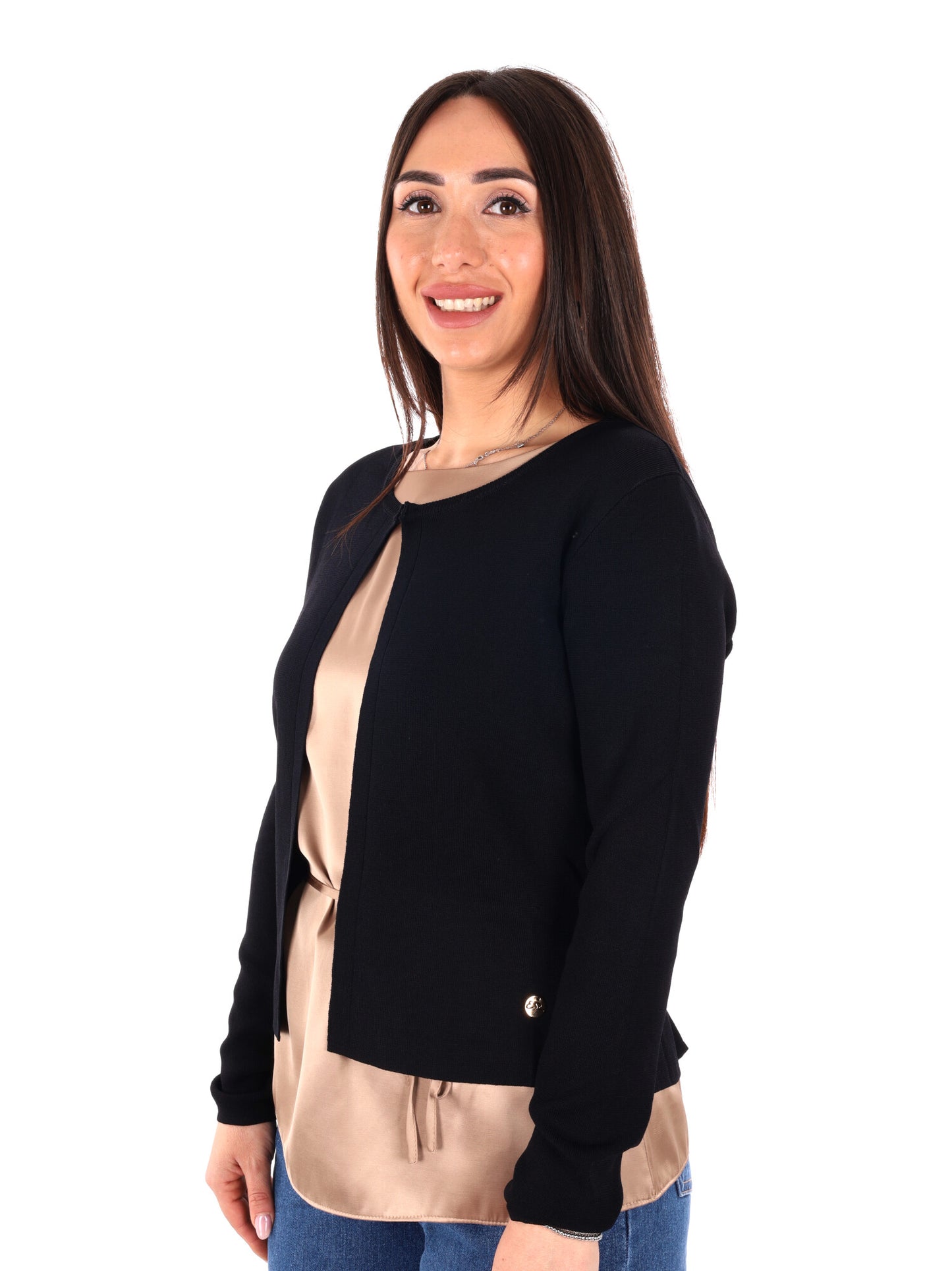 Yes-Zee giacchina in maglia nera da donna con chiusura a gancio
