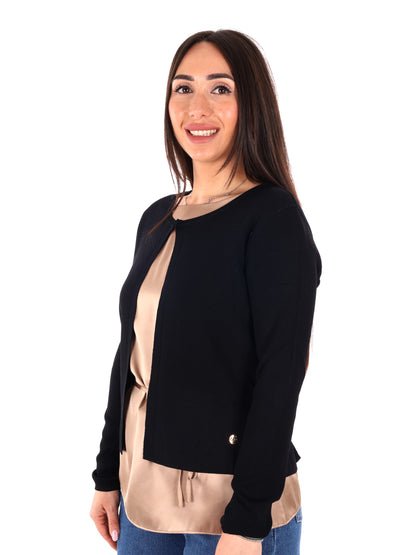 Yes-Zee giacchina in maglia nera da donna con chiusura a gancio
