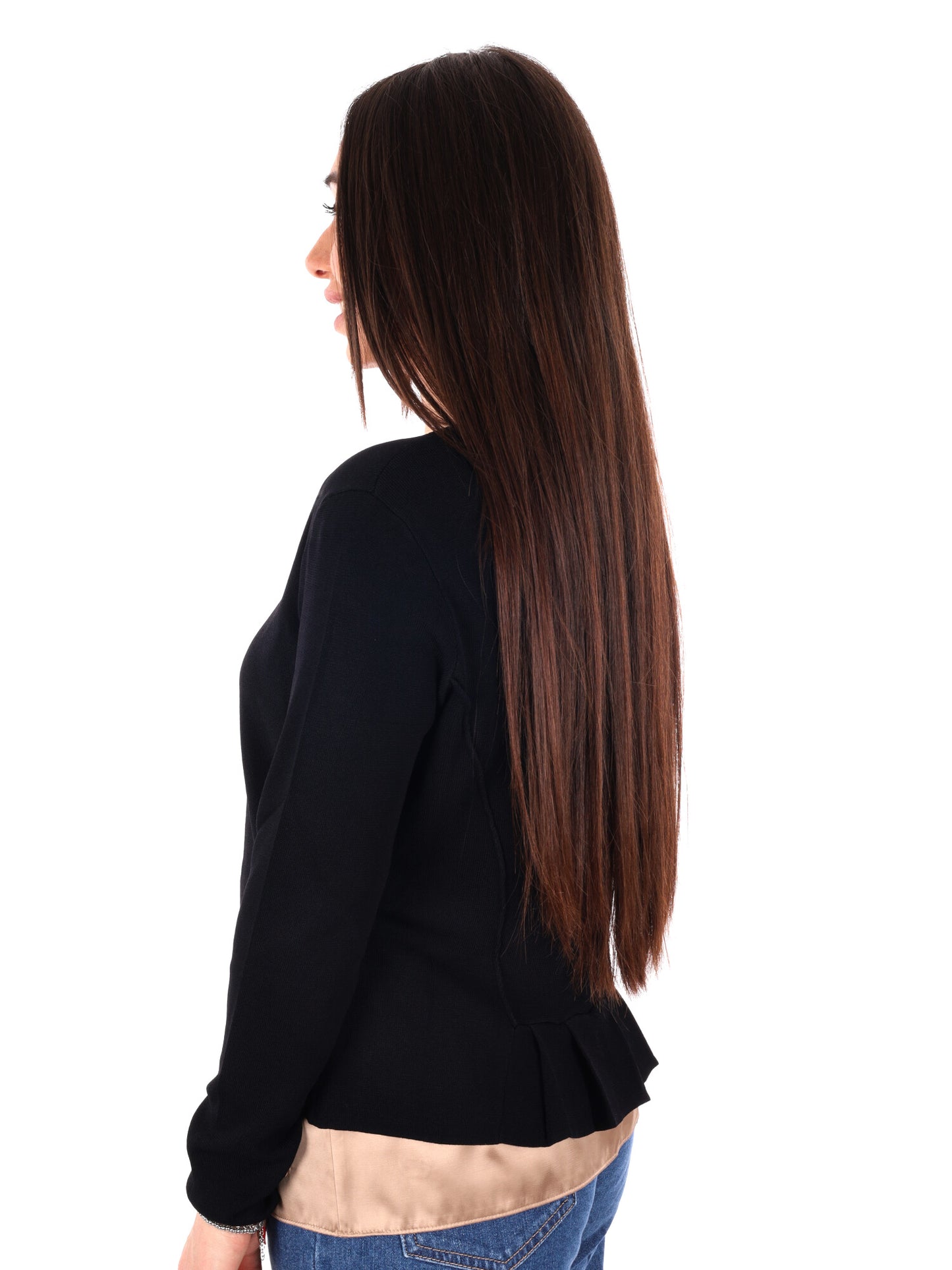 Yes-Zee giacchina in maglia nera da donna con chiusura a gancio