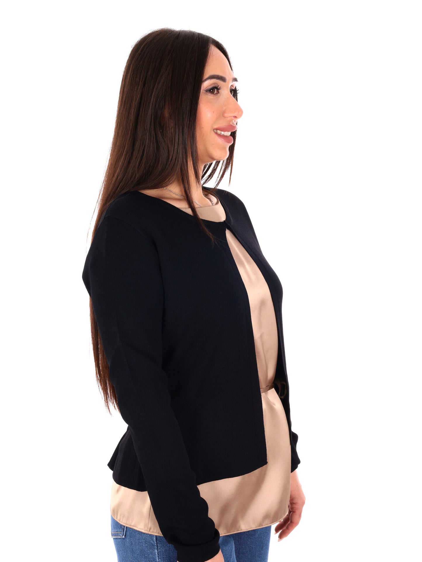 Yes-Zee giacchina in maglia nera da donna con chiusura a gancio