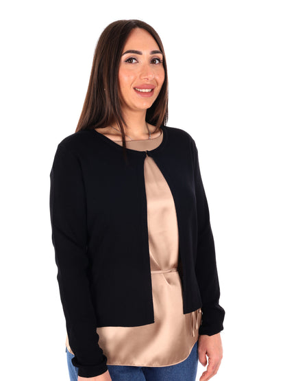Yes-Zee giacchina in maglia nera da donna con chiusura a gancio
