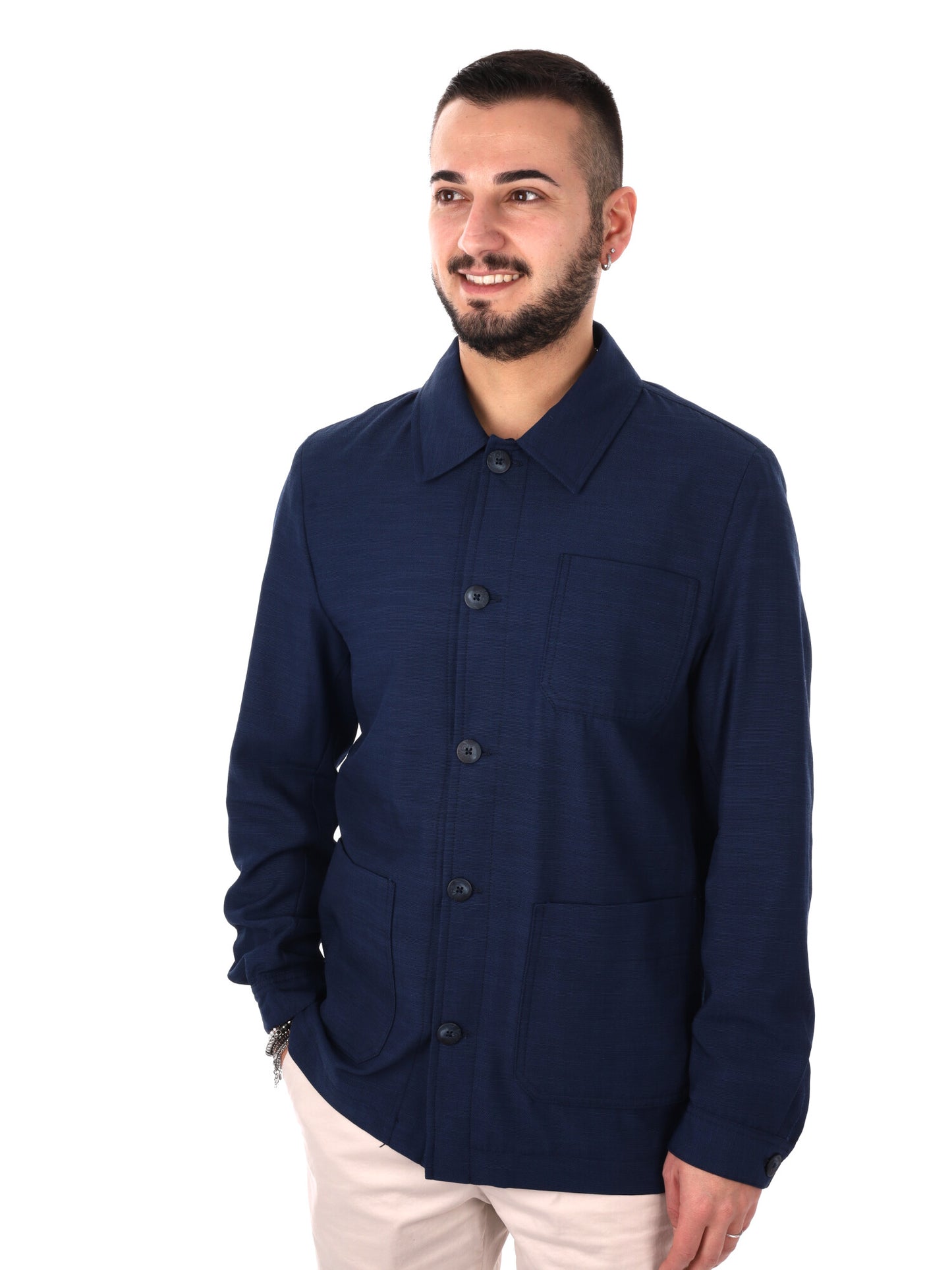 Giacca uomo FB Mandarino 89 blu dal taglio loose fit elegante