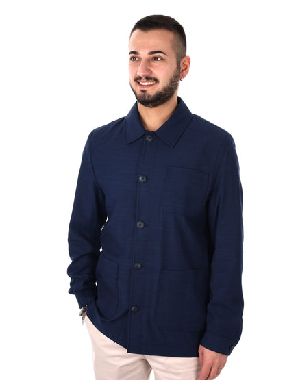 Giacca uomo FB Mandarino 89 blu dal taglio loose fit elegante