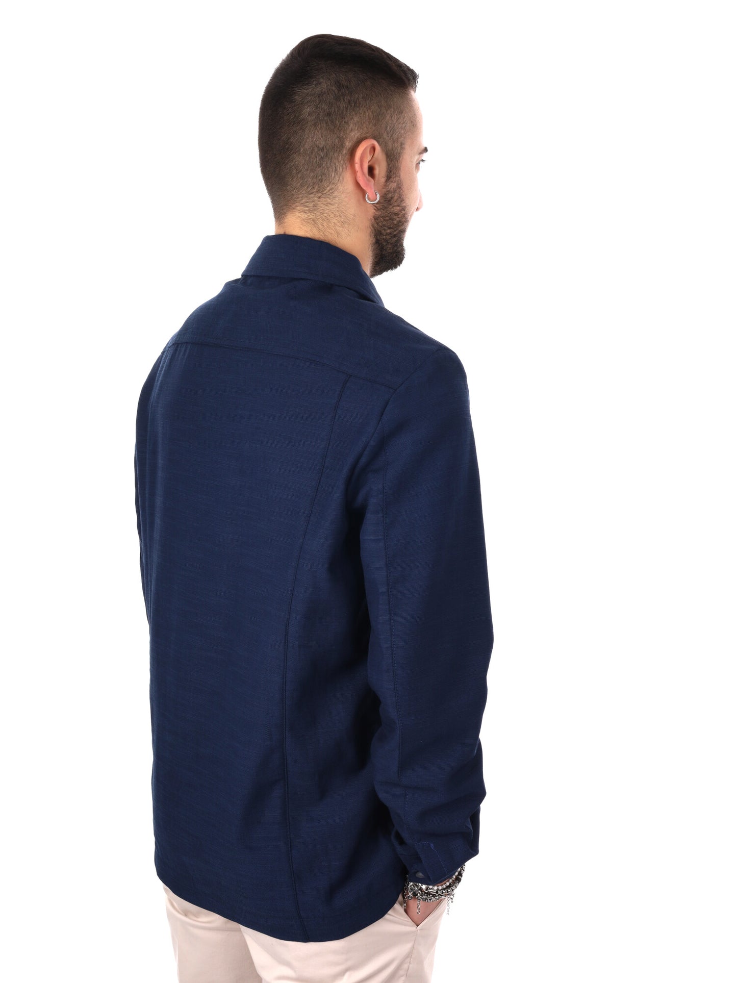Giacca uomo FB Mandarino 89 blu dal taglio loose fit elegante