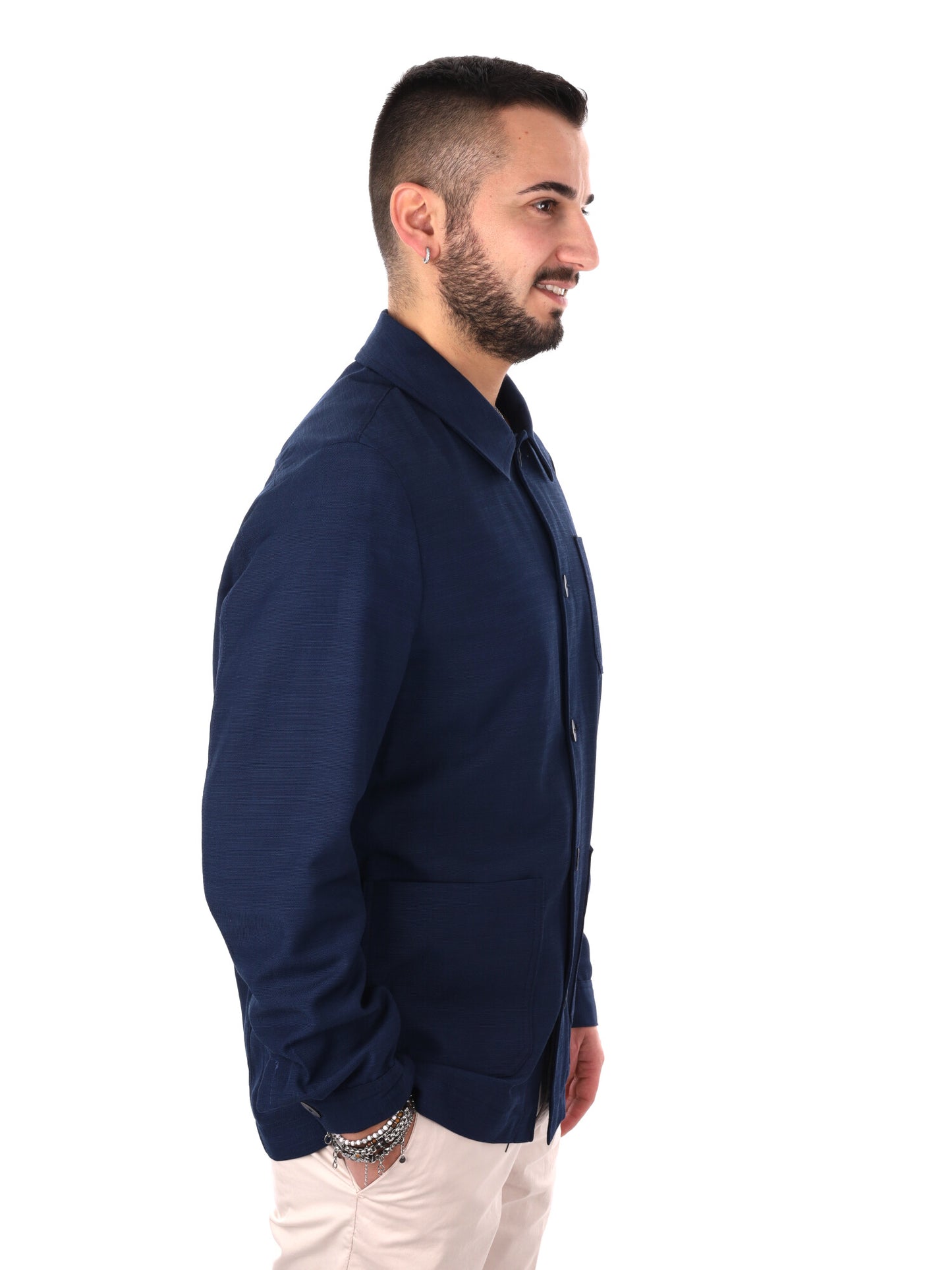 Giacca uomo FB Mandarino 89 blu dal taglio loose fit elegante