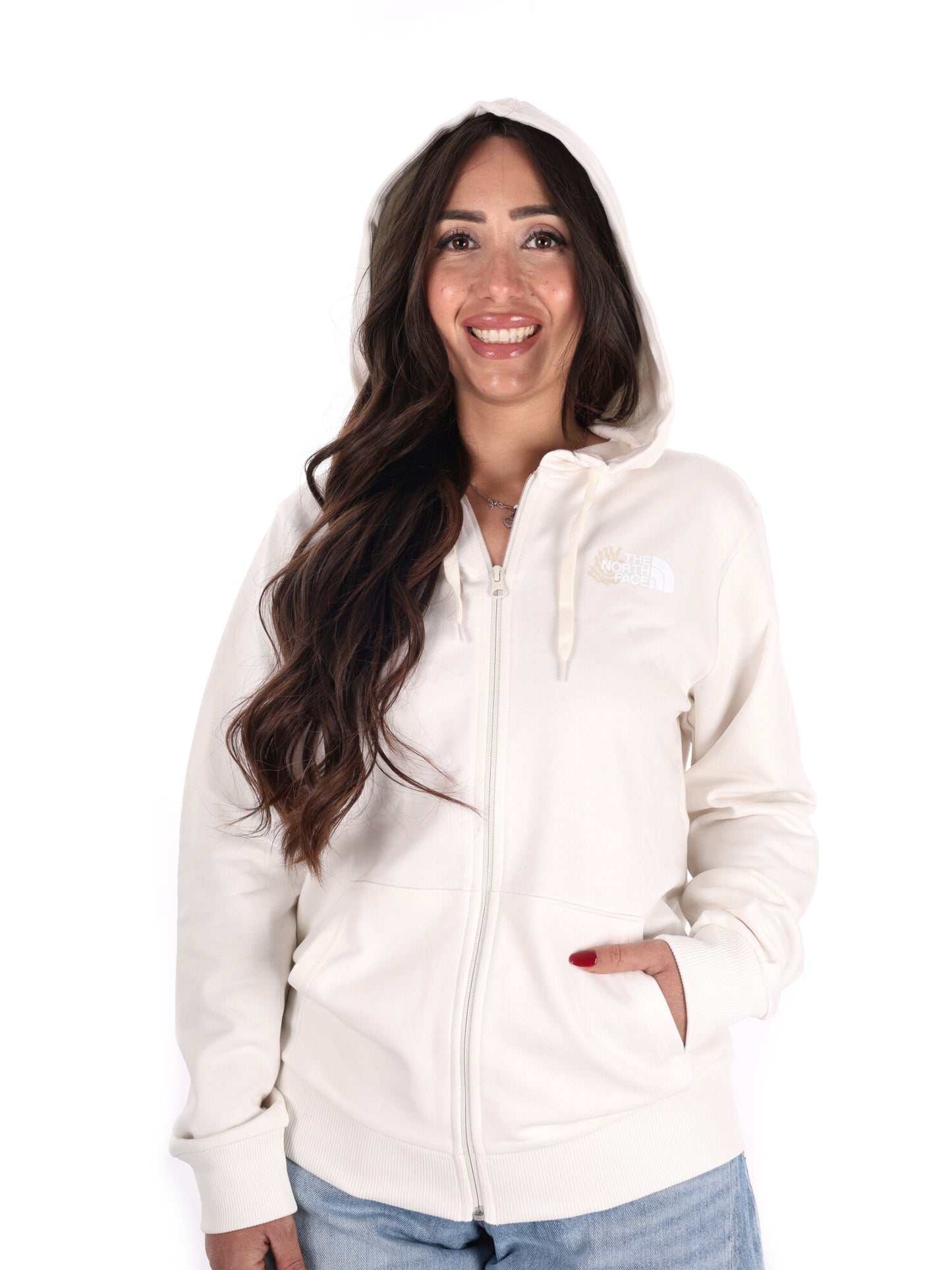 Felpa The North Face Blanca con zip full beige da donna