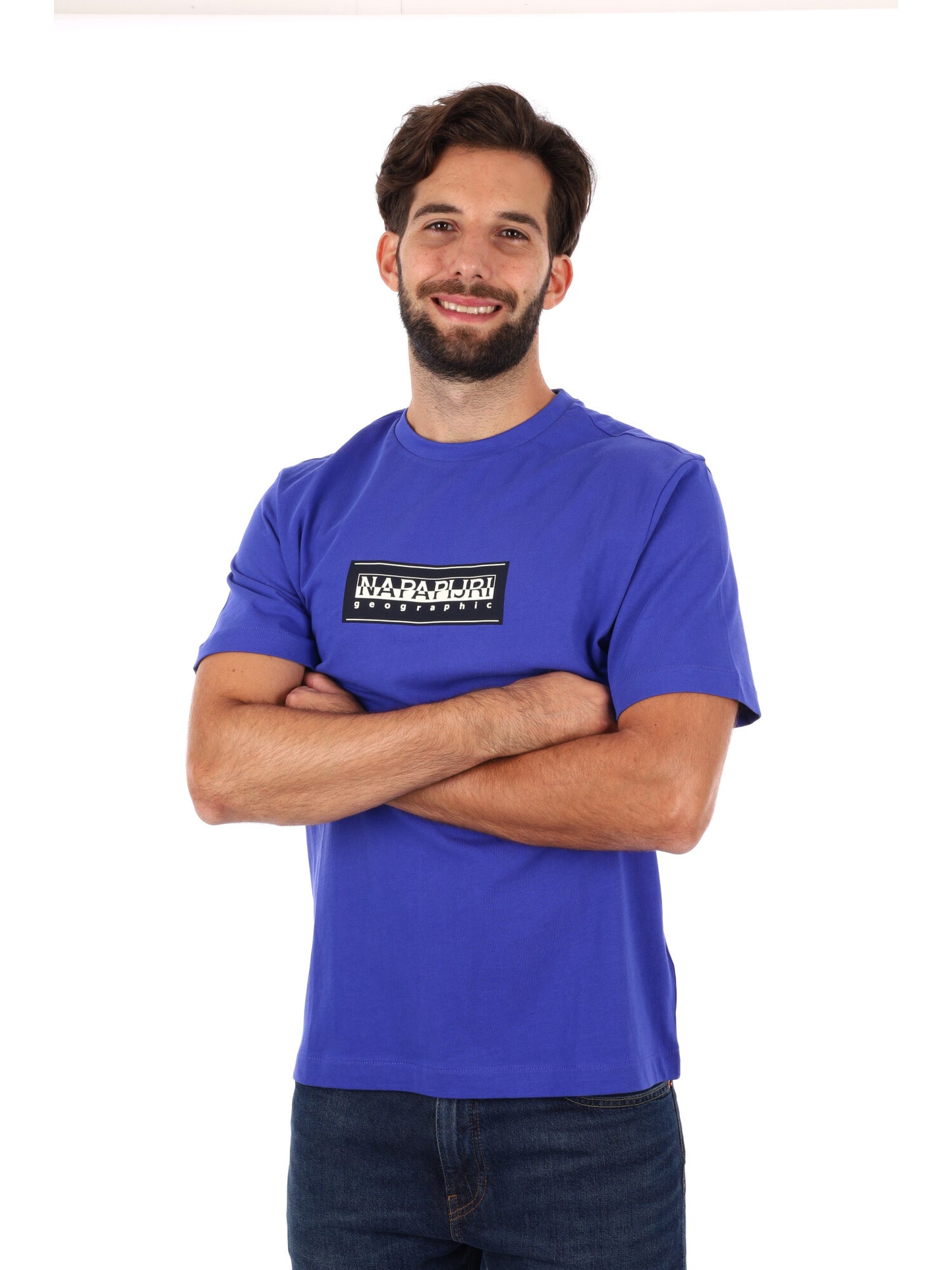 T-SHIRT BOX LOGO NAPAPIJRI DA UOMO BLU ROYAL
