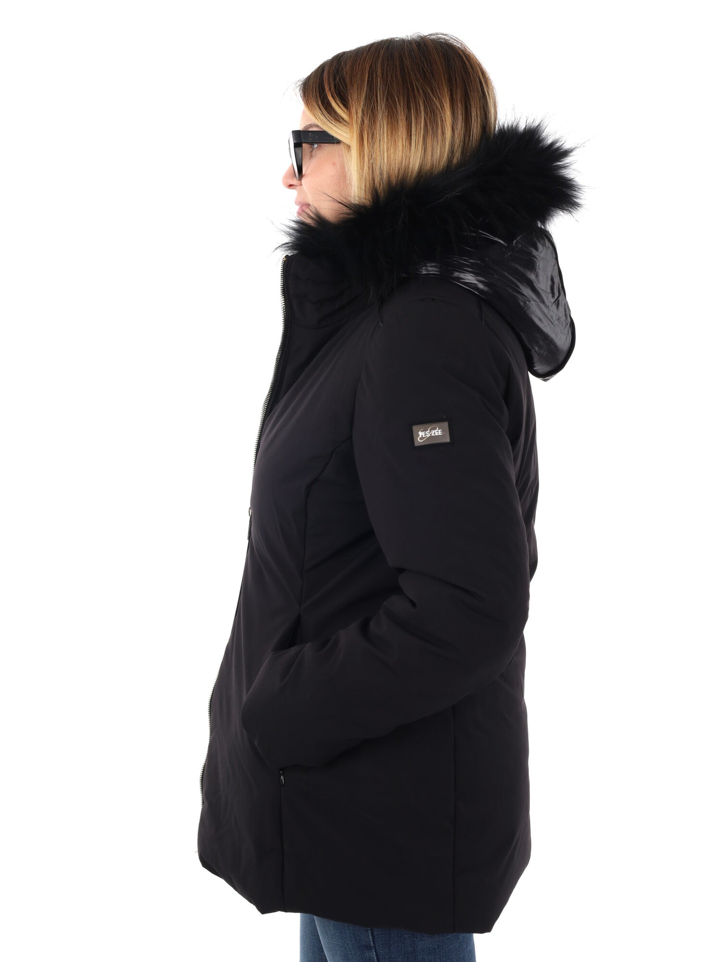 GIACCONE CON CAPPUCCIO E FINTO GILET YES ZEE DA DONNA NERO