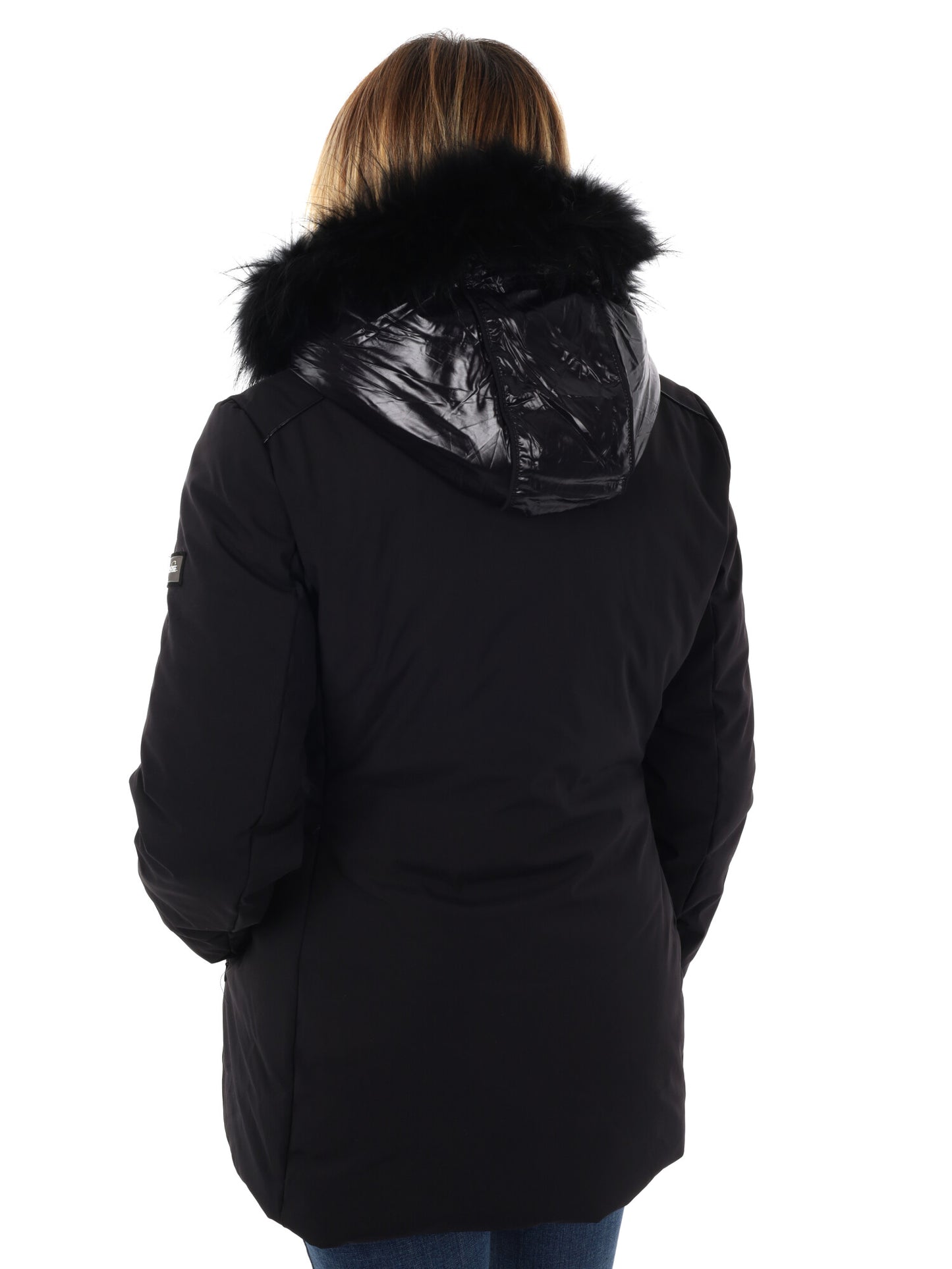 GIACCONE CON CAPPUCCIO E FINTO GILET YES ZEE DA DONNA NERO