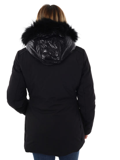 GIACCONE CON CAPPUCCIO E FINTO GILET YES ZEE DA DONNA NERO