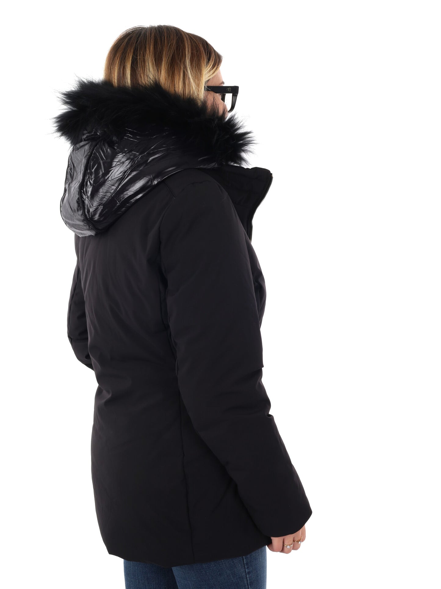 GIACCONE CON CAPPUCCIO E FINTO GILET YES ZEE DA DONNA NERO