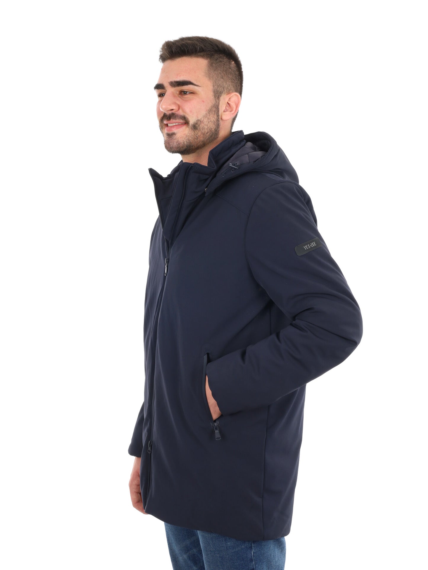 GIACCONE SOFT SHELL CON CAPPUCCIO YES ZEE DA UOMO BLU