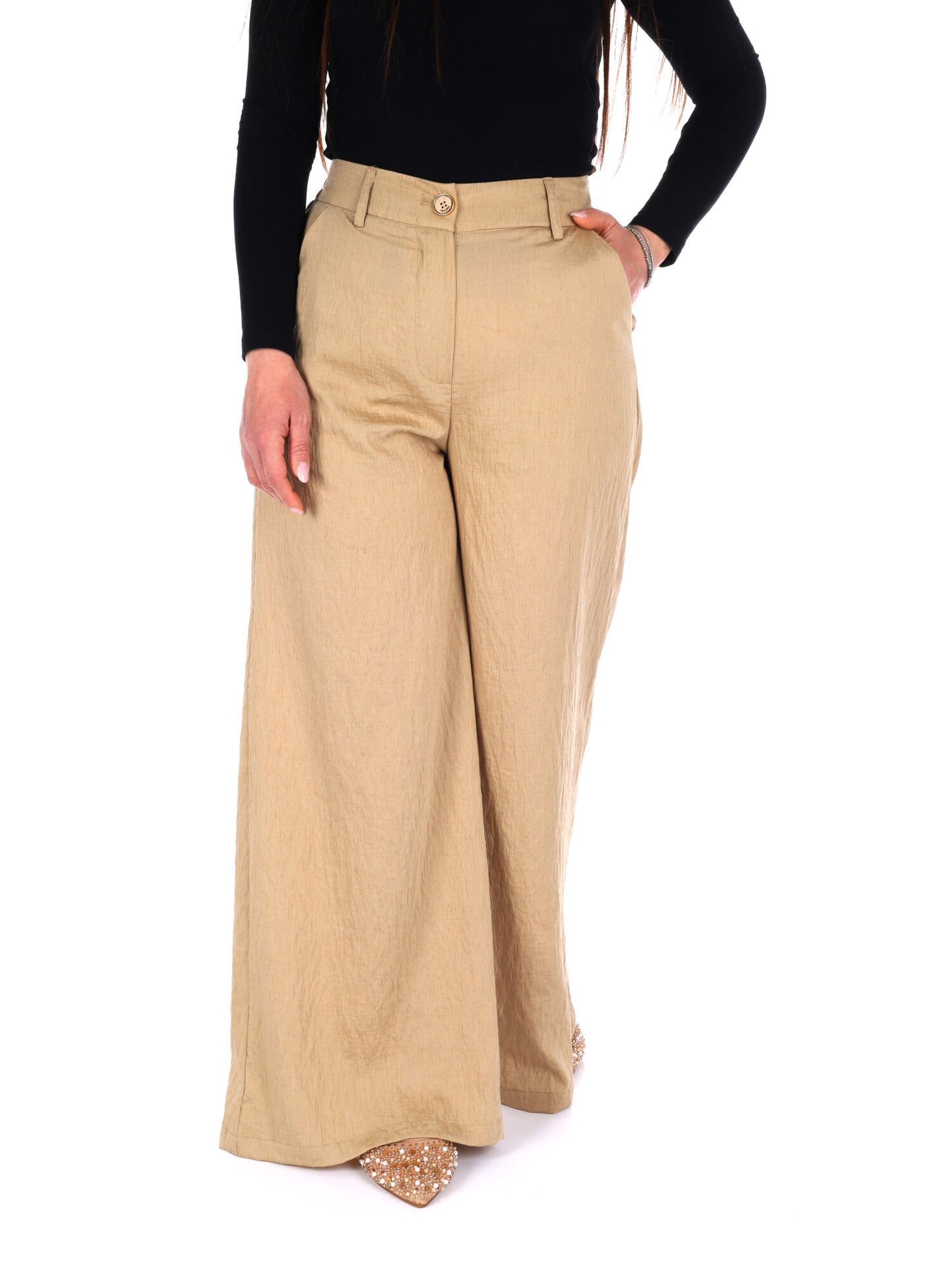 Pantalone Yes-Zee elegante in colore fango donna