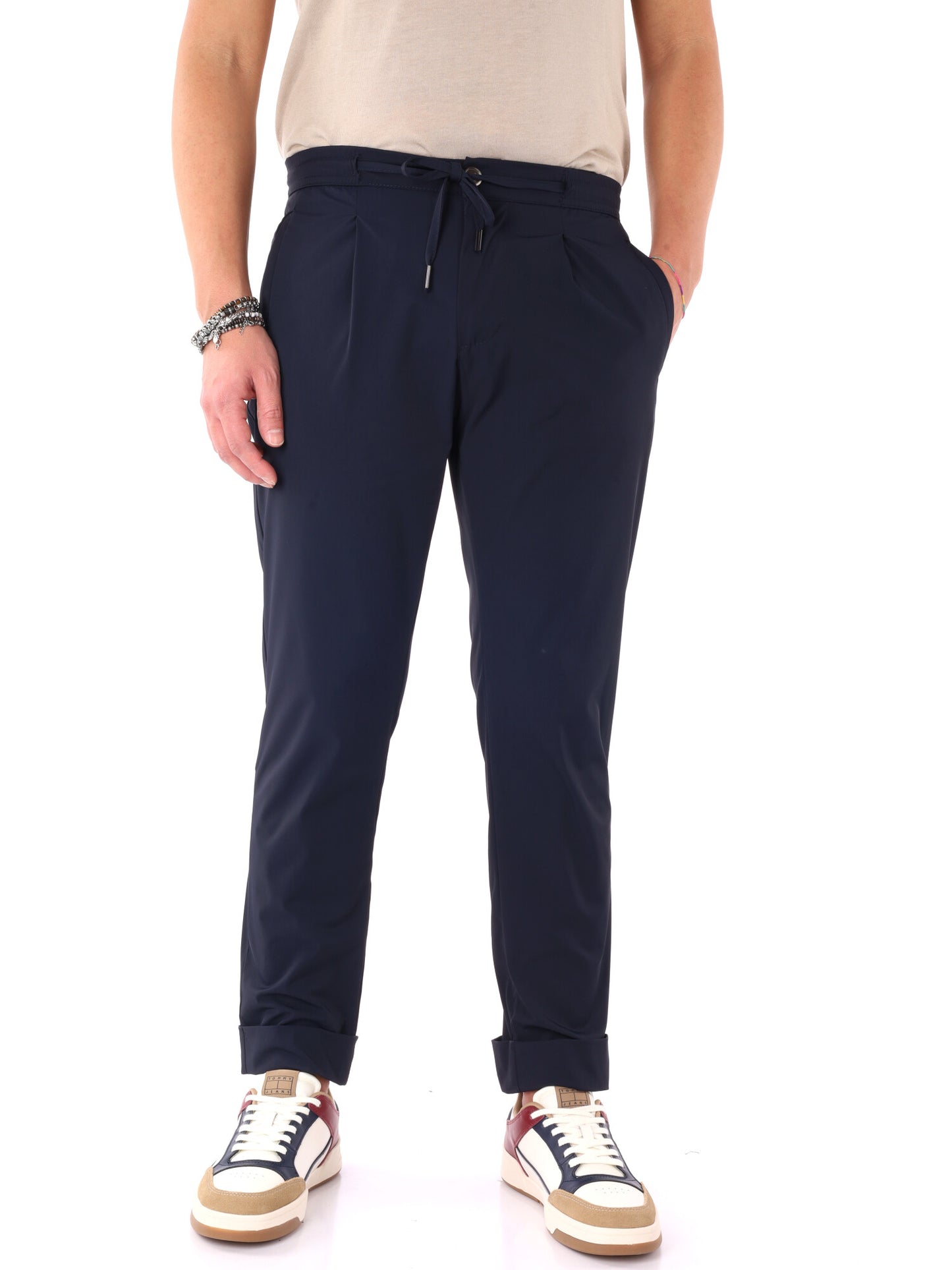 Pantaloni tecnici da uomo FB in lycra blu dallo stile sportivo e casual