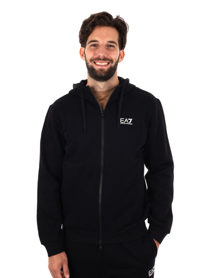 FELPA CON ZIP E CAPPUCCIO EA7 EMPORIO ARMANI DA UOMO NERO