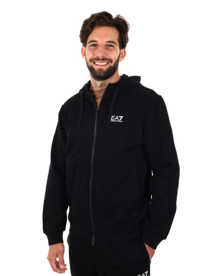 FELPA CON ZIP E CAPPUCCIO EA7 EMPORIO ARMANI DA UOMO NERO