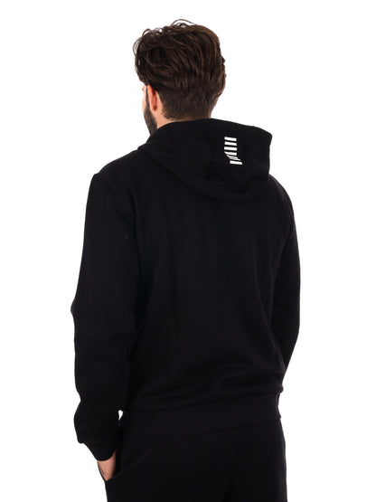 FELPA CON ZIP E CAPPUCCIO EA7 EMPORIO ARMANI DA UOMO NERO