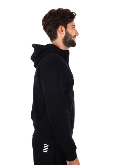 FELPA CON ZIP E CAPPUCCIO EA7 EMPORIO ARMANI DA UOMO NERO