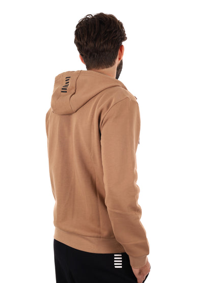 FELPA CON ZIP E CAPPUCCIO EA7 EMPORIO ARMANI DA UOMO CAMEL