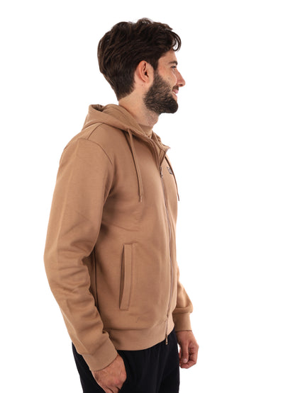 FELPA CON ZIP E CAPPUCCIO EA7 EMPORIO ARMANI DA UOMO CAMEL